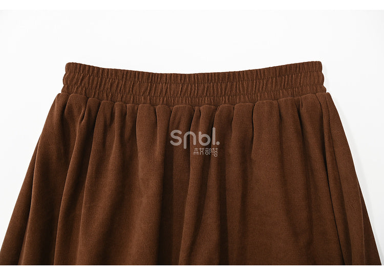 Brown Lace Trim Ankle Length Skirt