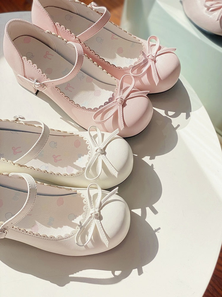 Bow Shoes Sweet Pink 5cm with Scalloped Trim Decor Mid-heel Lolita