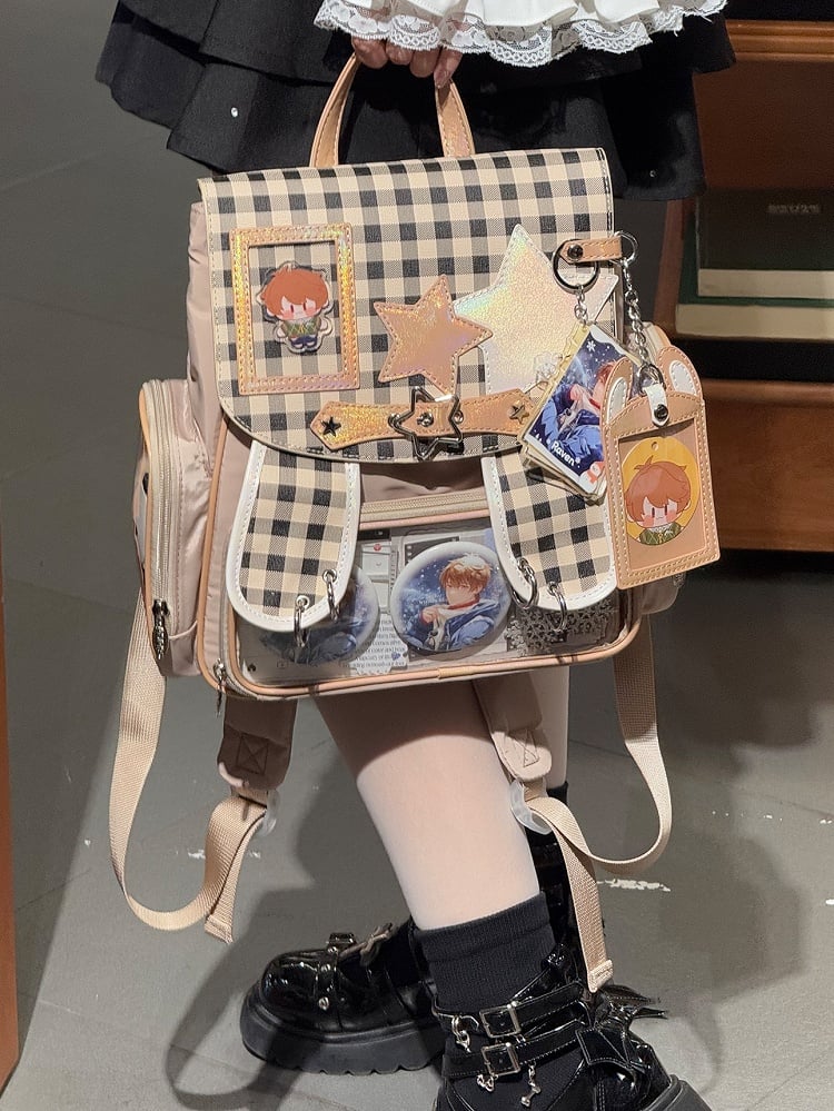 Khakifarbener abnehmbarer Rucksack mit Ita-Ohrkartenanhänger und Hase und Halter