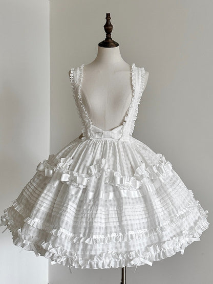 Ivory Checkered Frilly Bow Lolita Jumperdress