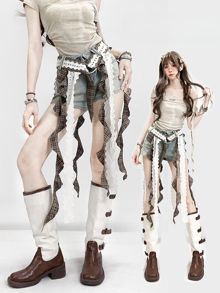 Taillenbesatz Millard Blau mit Rüschengürtel Fashion Cascading High Shorts