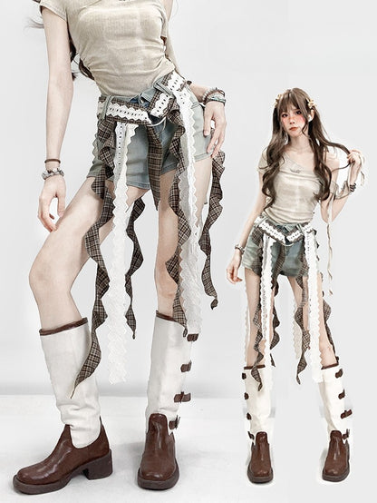 Taillenbesatz Millard Blau mit Rüschengürtel Fashion Cascading High Shorts