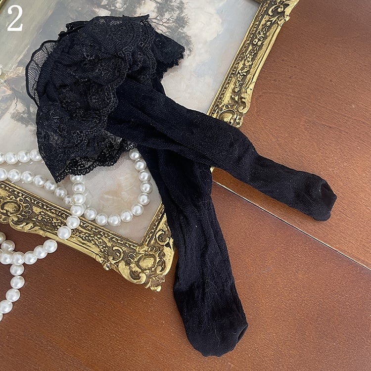 Stockings Socks/Polka-dot Tights/Black Fishnet Pattern Floral Tulle Underknee Lace Red