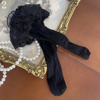 Stockings Socks/Polka-dot Tights/Black Fishnet Pattern Floral Tulle Underknee Lace Red