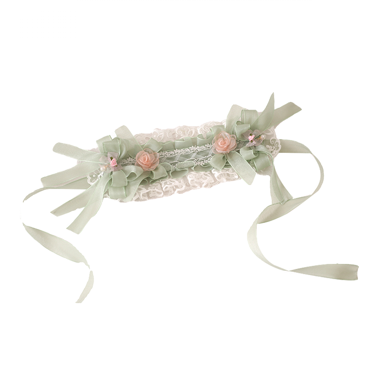 White Green Hairband Lace Gorgeous Bowknot With Sweet Lolita Camellias Pink