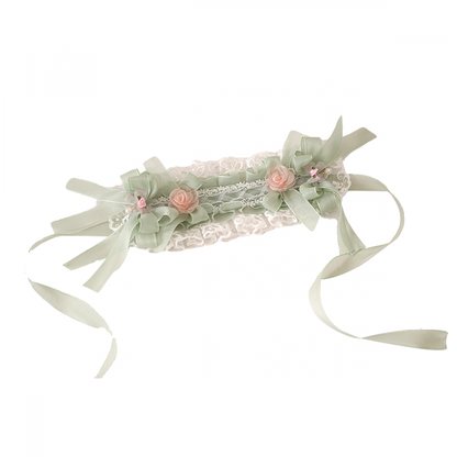 White Green Hairband Lace Gorgeous Bowknot With Sweet Lolita Camellias Pink