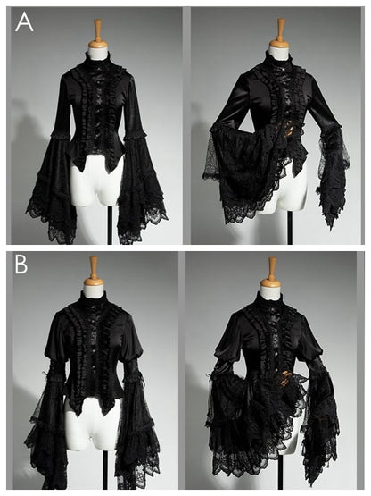 Hals Aristocrat Patched Fashion Spitzenärmel Schwarzes Hemd Ouji Bell Lolita Rüschen
