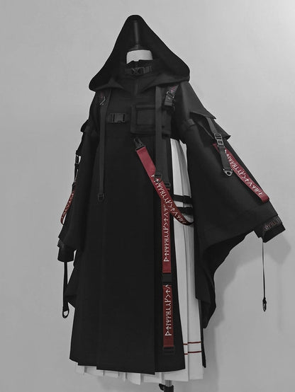 未来的なドレスバックルディテールのホワイトブラックテックウェアJSKプリーツ