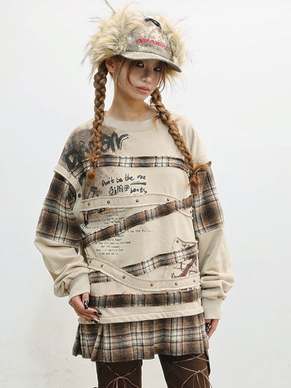Pattern Plaid Wasteland Sweatshirt Camel Punk -