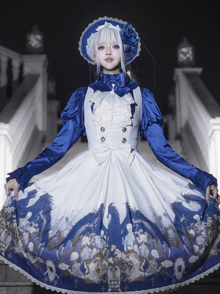 Gothique Lolita Juliette Chemisier Bleu Manches Satin