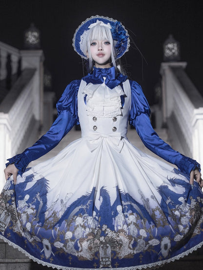 Gothique Lolita Juliette Chemisier Bleu Manches Satin