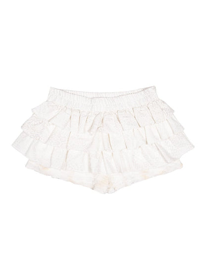 Fashion Skort Punk Beige Gyaru Waist Elastic Print with Leopard Ruffle Layers