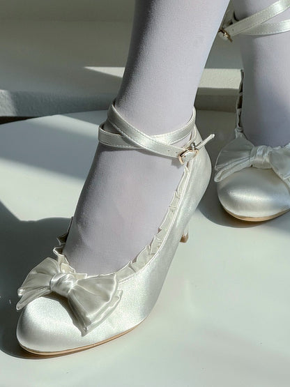 Ruffle Detachable Satin Mid-heel Snaps Lolita - with Janes White Trim Elegant Ankle 6cm Mary Dual