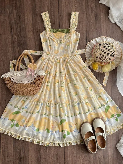 Lemon Lolita and Jumper Gingham Print Skirt Dress Yellow Chick