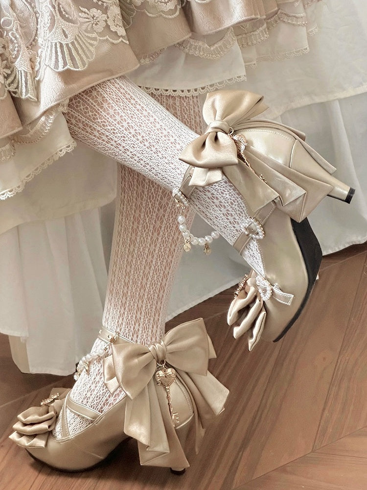 Gold Heart at Top Bow Charm Design Crisscross Beaded Decorated