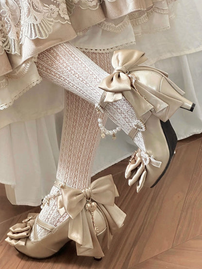 Gold Heart at Top Bow Charm Design Crisscross Beaded Decorated