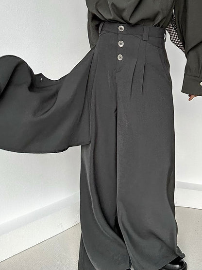 Gray Draped Fly Ouji High-Waisted with Panel Pants Wide-Leg Three-Button Lolita