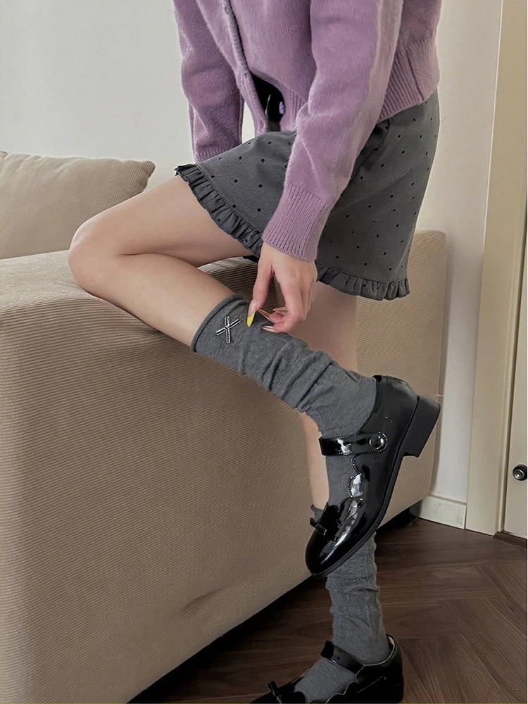 Embellishments Ribbed 4-Color with Bow Calf Socks