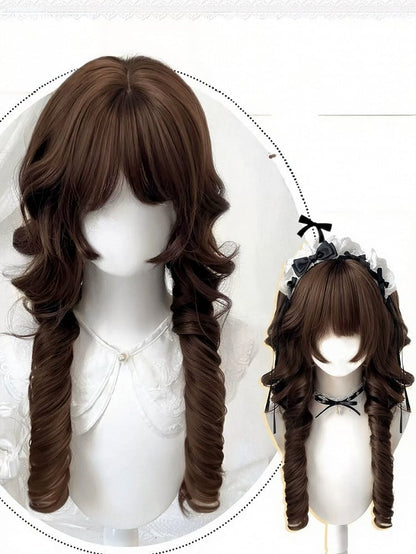 60cm Chestnut Curly Pigtail with Hime Cut - Meow Island Wig