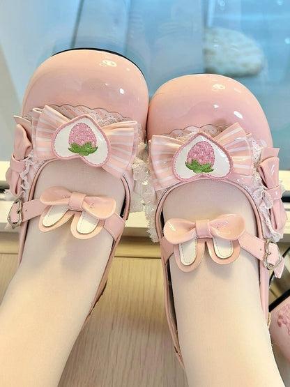 Lolita Appliques Shoes Mary Pink Bunny-Themed Jane Heart-shaped Sweet with