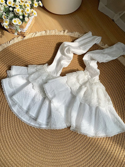 White Beige Detachable Bell Black Sleeves /