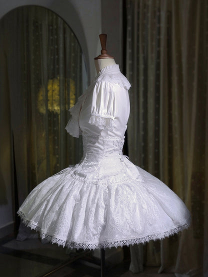Sleeves Ruffle Short Shiro Gothic Neckline Shirt Lolita White