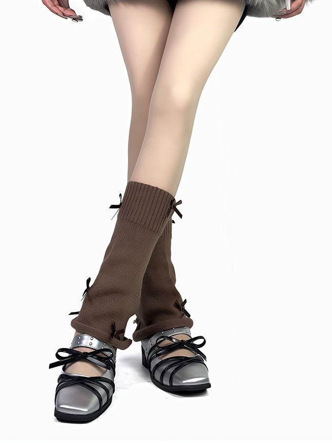 4色のリボン付きレッグウォーマー