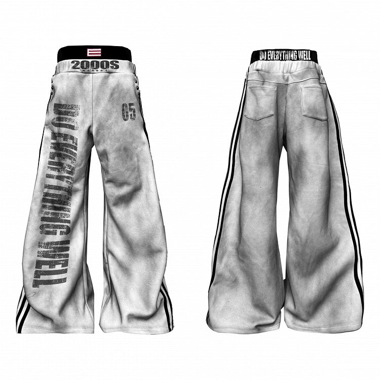 Washed Grey Double Waistband Loose Sweatpants Letter Print - DETW OnLine
