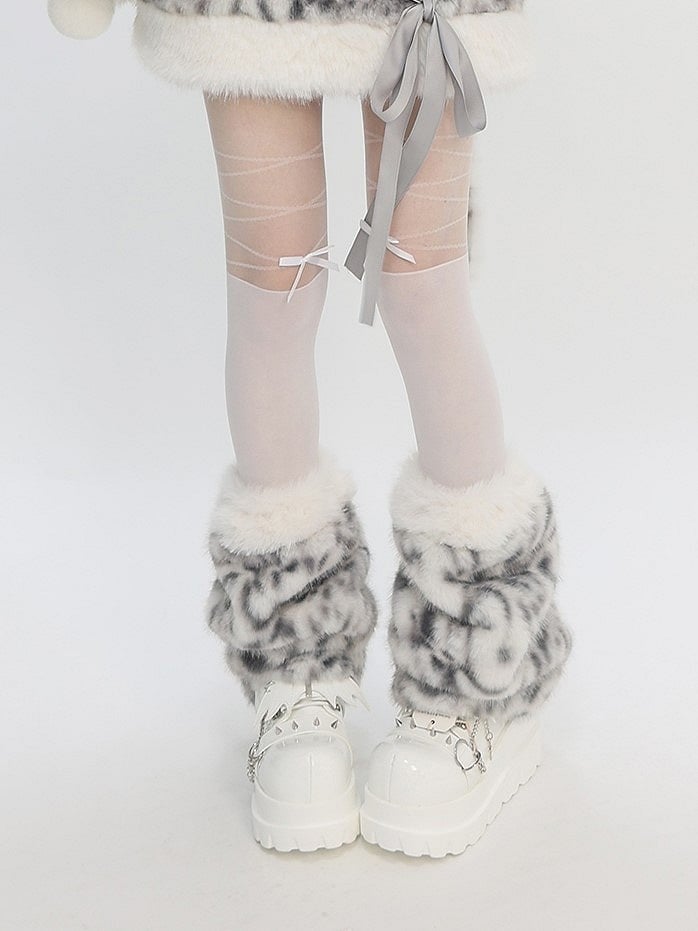 Bittersweet Print Gray Leopard Plush Leg Warmers