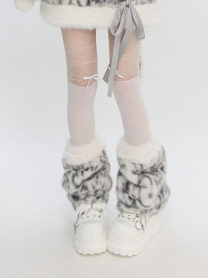 Bittersweet Print Gray Leopard Plush Leg Warmers