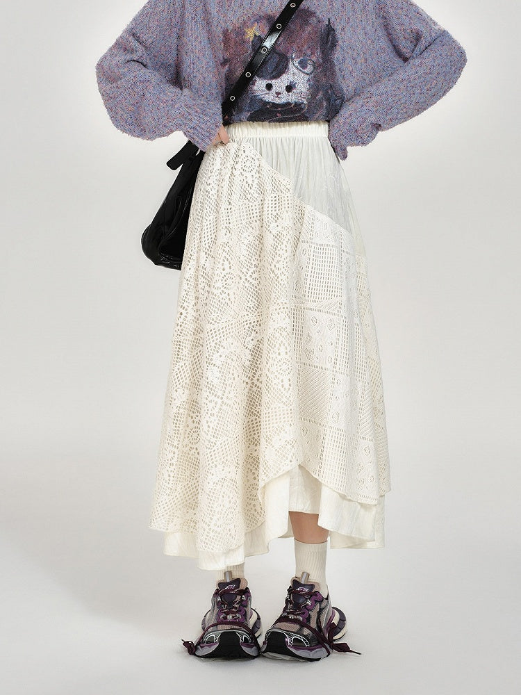 Retro Asymmetrical Design White Lace Skirt - Girlyhalo
