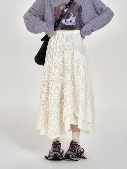 Retro Asymmetrical Design White Lace Skirt - Girlyhalo