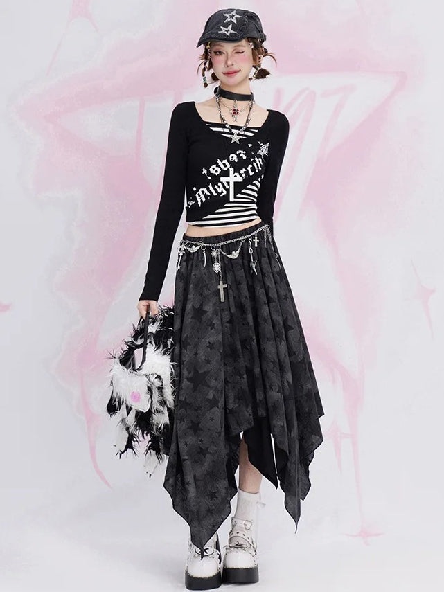 ブラックY2Kスターハンカチヘムスカート