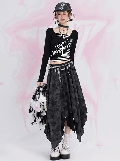 ブラックY2Kスターハンカチヘムスカート