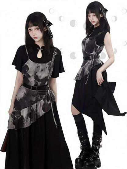 Black Cheongsam Collar Sleeveless Top - PINK SAVIOR