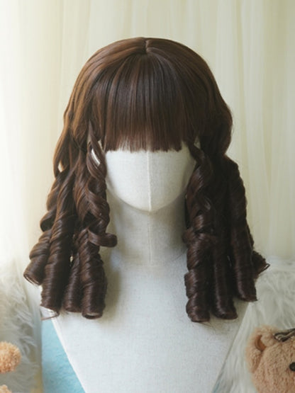 Schwarz/Hellblond/Rosa/Dunkelbraun/Blond, Oberbrustlange, gelockte römische Perücke mit vollem Pony