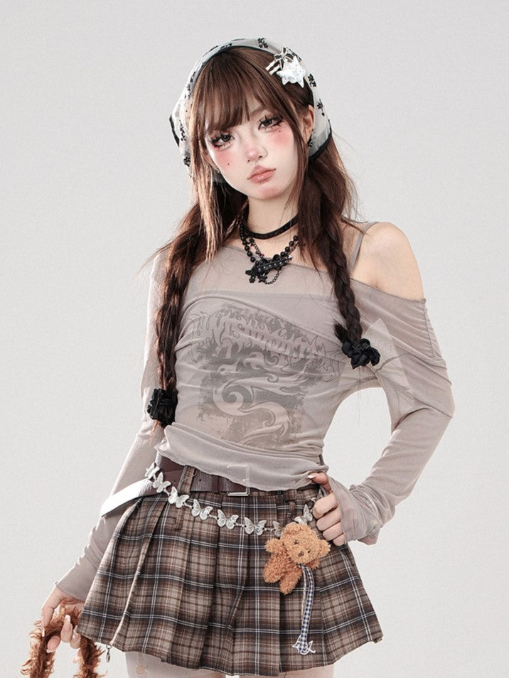 Top Layer Set Inner Off-Shoulder Sheer Grey