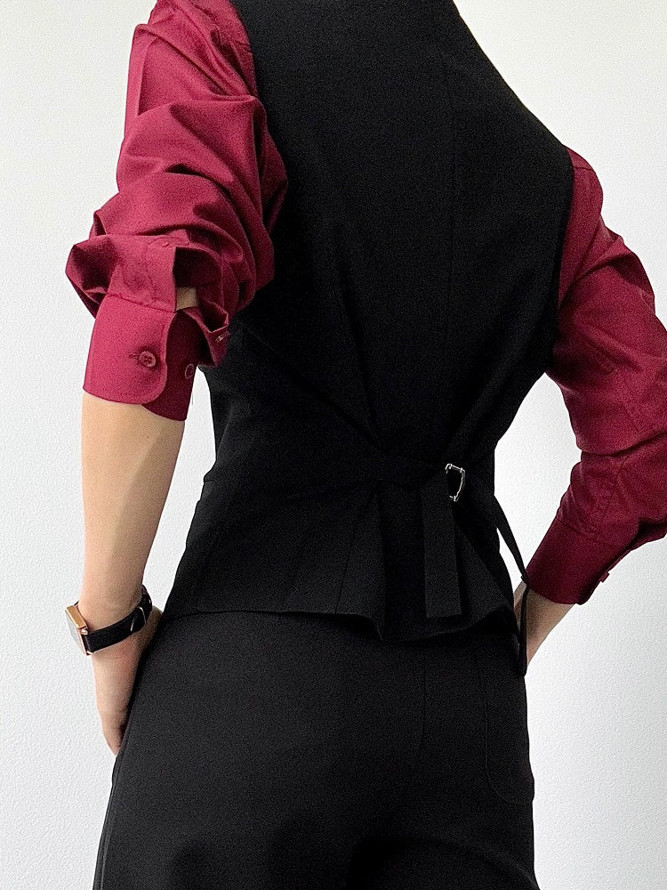 Shirt Unisex Pointed Front Collar Wine Cuff with Ouji Red Lolita Button