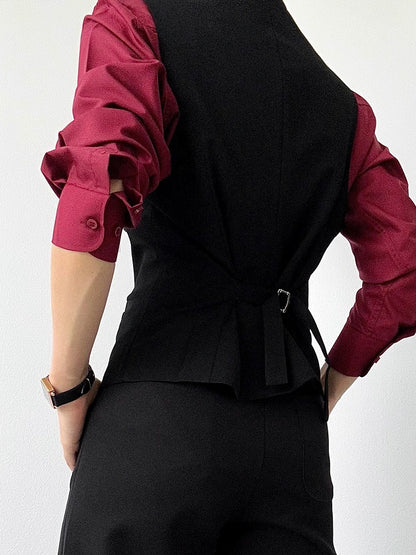 Shirt Unisex Pointed Front Collar Wine Cuff with Ouji Red Lolita Button