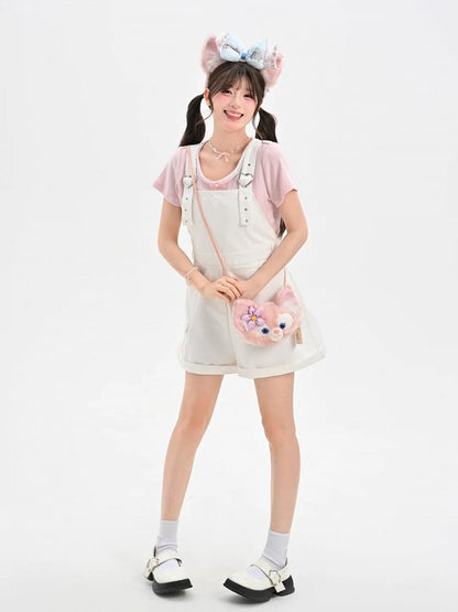 かわいい夢Tシャツ ピンク ラウンドネック