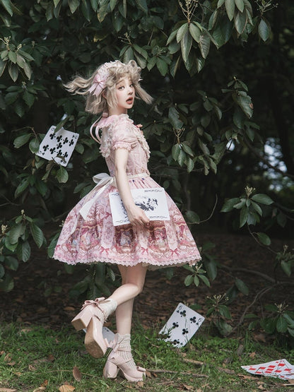Rose Alice in Wonderland Theme Print Polka-dot Collar Sweet Gown - Forest Fairy Tales