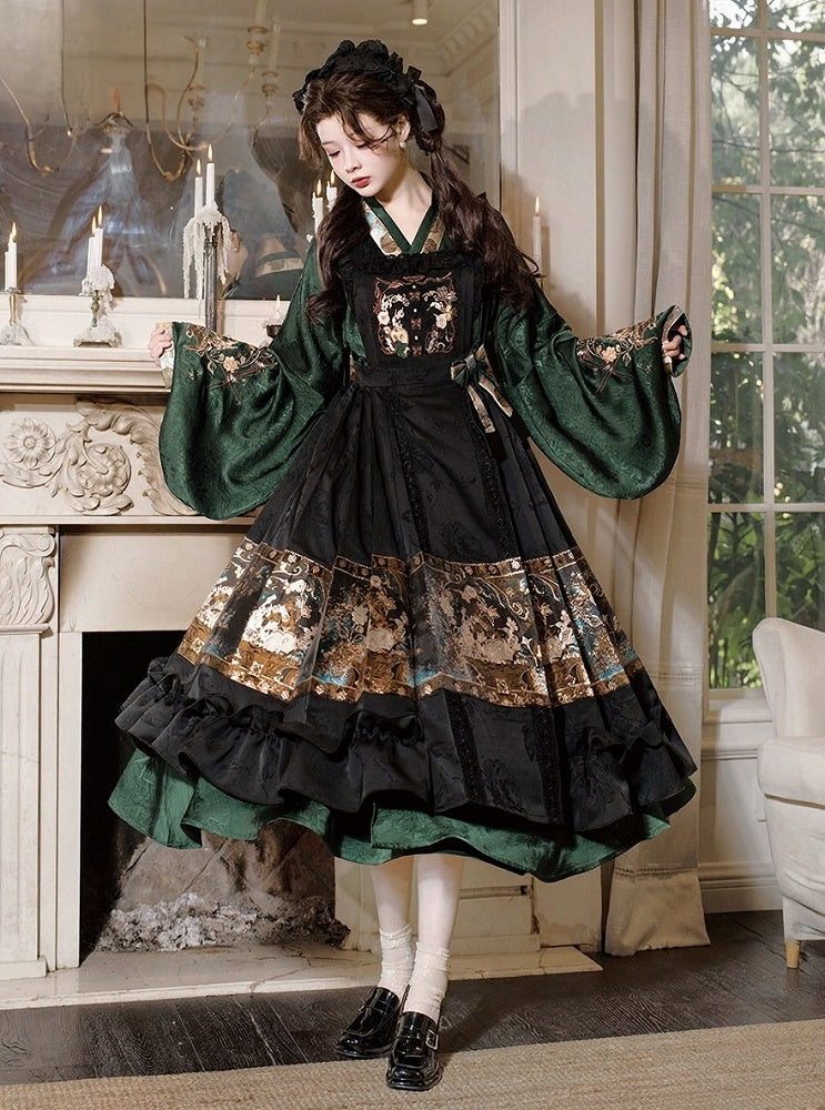 Han Lolita Magic Academy Theme Pipa Sleeves Dress Embroidery - Luo Xiu Dong Xiang