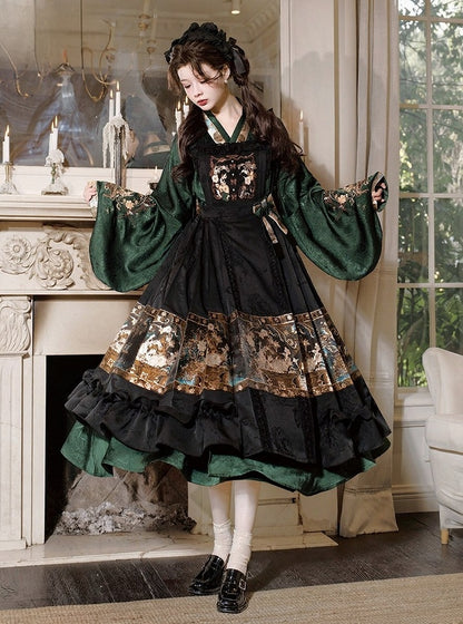 Han Lolita Magic Academy Theme Pipa Sleeves Dress Embroidery - Luo Xiu Dong Xiang