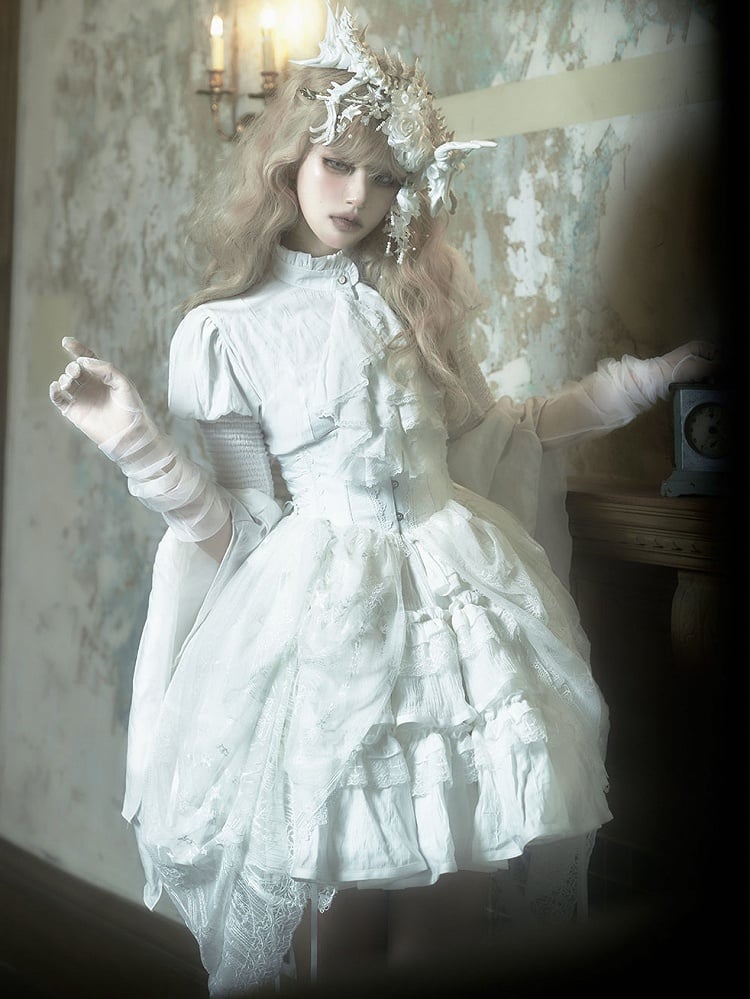 White Shiro Puff Short Sleeves Gothic Lolita  Blouse