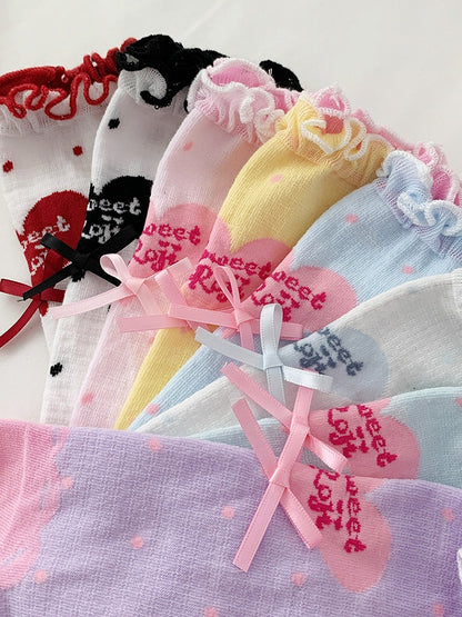 Polka Dot Heart Ankle Socks with Ruffle Lace Trim, 8 Colors - ROJI ROJI