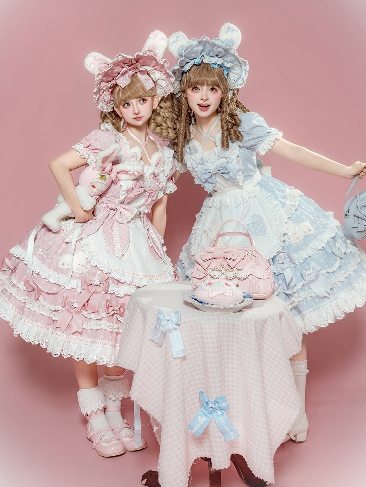 Hase Rosa Plüsch Ohren Muster Süße Punkte Ausschnitt Version Wunderschöne Kleid Polka Licht Lolita
