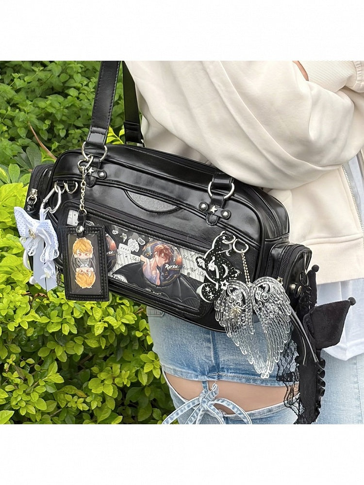 Sparkle Black Shoulder Bag with Transparent Window - DRDR