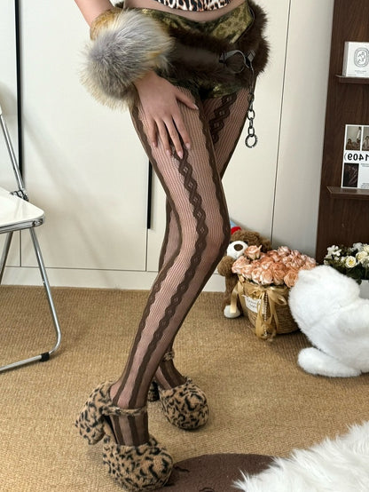 Halbtransparente Strumpfhose in Braun/Lila/Schwarz/Weiß/Grau im Y2K-Stil