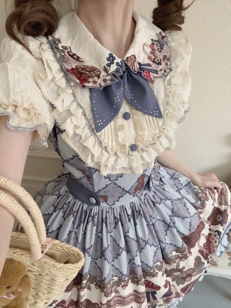 Einteiliges Lolita-Kleid mit Eichel-Print und kurzen Ärmeln, Teddy Sweet