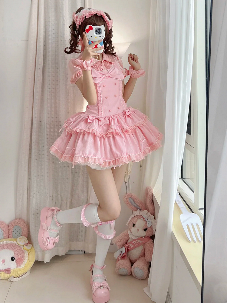 Schleife Rosa Akzente Punkte Lolita Old School Kleid Schimmer Polka Süß
